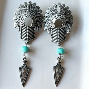 Rare Vintage JJ Jonette Native American Indian Feather Headdress Earrings